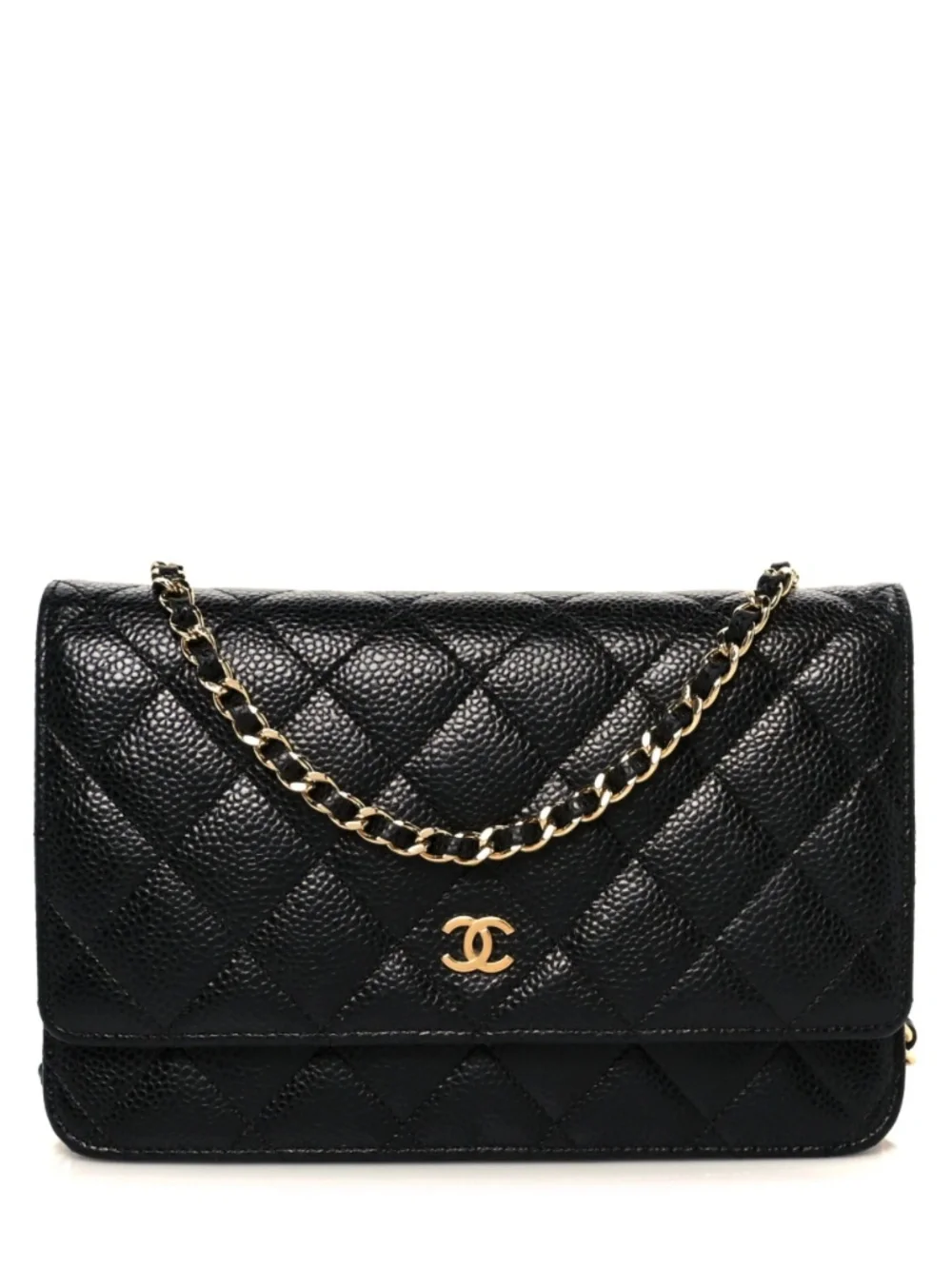 CHANEL | WOC | CHANEL Black Quilted Leather Chain Wallet with Gold Hardware